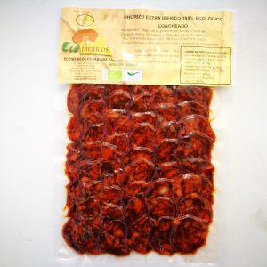 Chorizo EXTRA ecológico 100% ibérico de bellota. ECOIBÉRICOS® Loncheado 100g OFERTA 50%!!! Por consumo preferente 01/07/2022
